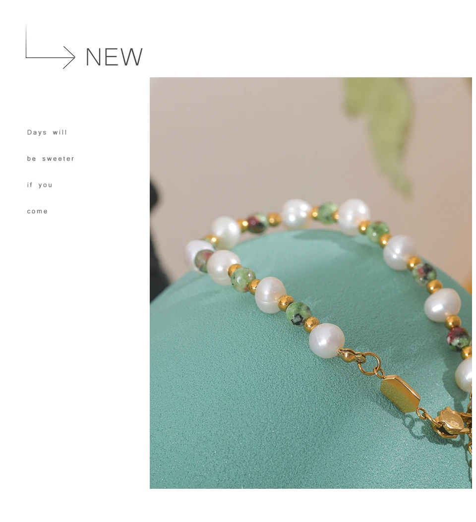 Yhpup Naturstein Süßwasserperlen Mode handgefertigt Edelstahl Charm Schmuck Armband Armreif für Frauen Geschenk wasserdicht – Detail 7