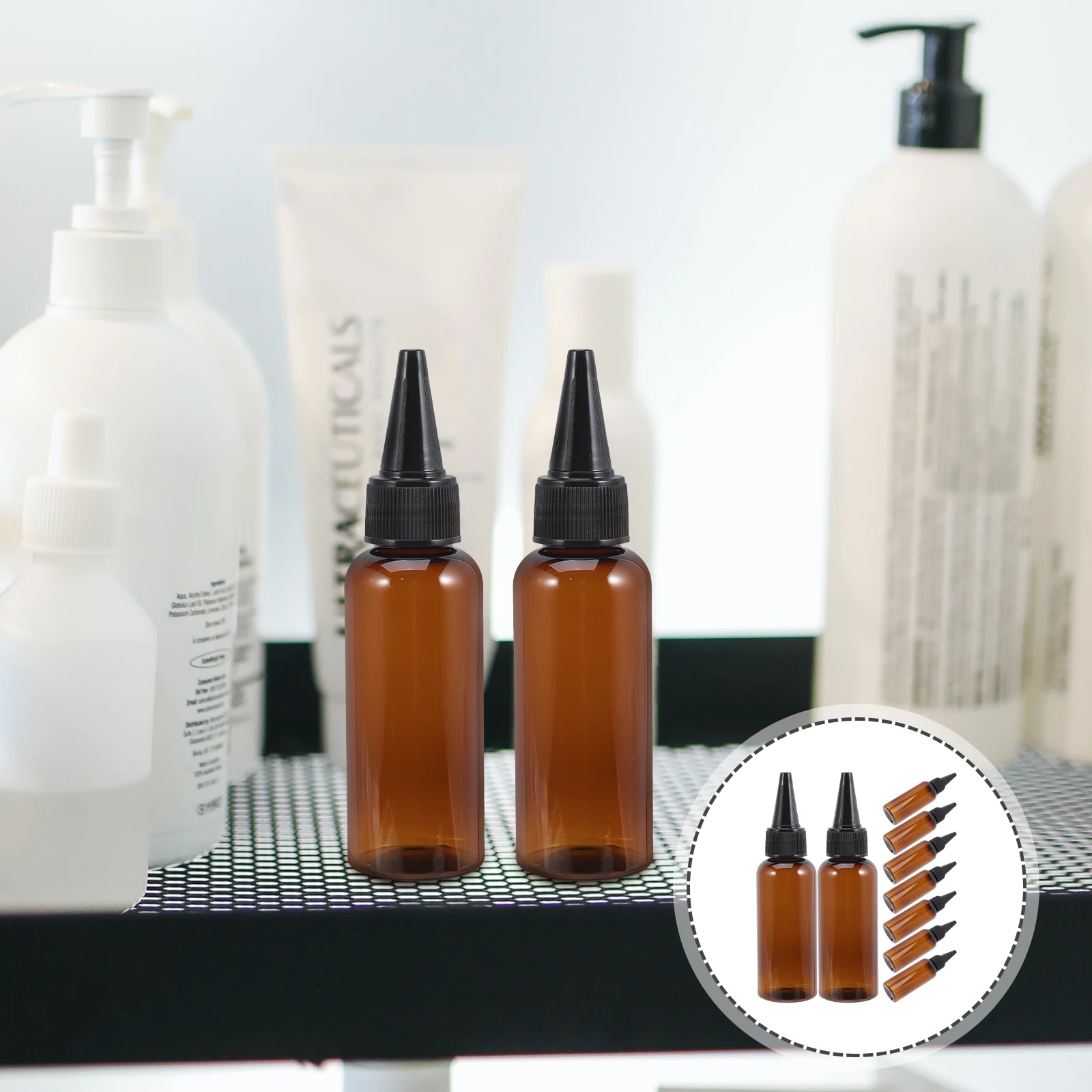

10pcs Hair Dye Oil Applicator Bottle Squeeze Plastic Shampoo Pointed Mouth Refillable PET Brown Hair Coloring Tools