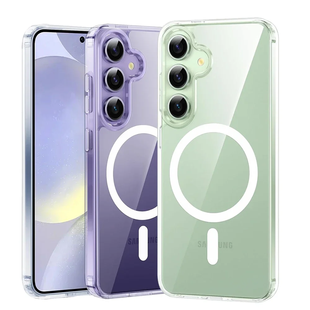 حافظة Magsafe مغناطيسية قوية لهاتف سامسونج جالاكسي S25 Ultra S24 S23 S22 S21 FE Plus غطاء صلب للشحن اللاسلكي الهجين واضح ناعم #1