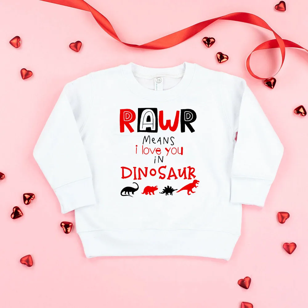 Valentine Kids Sweatshirt Rawr Means I Louve You in Dinosaur Print  Sweatshirts Boy Girl Clothes Valentines'day Gift Clothing