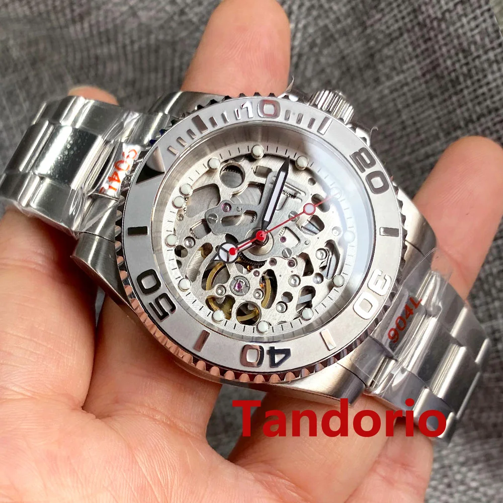 

40mm Sapphire Glass 20ATM White NH70 Movement Transparent Automatic Silver Men Watch Screw Crown Stainless Steel Strap Luminous