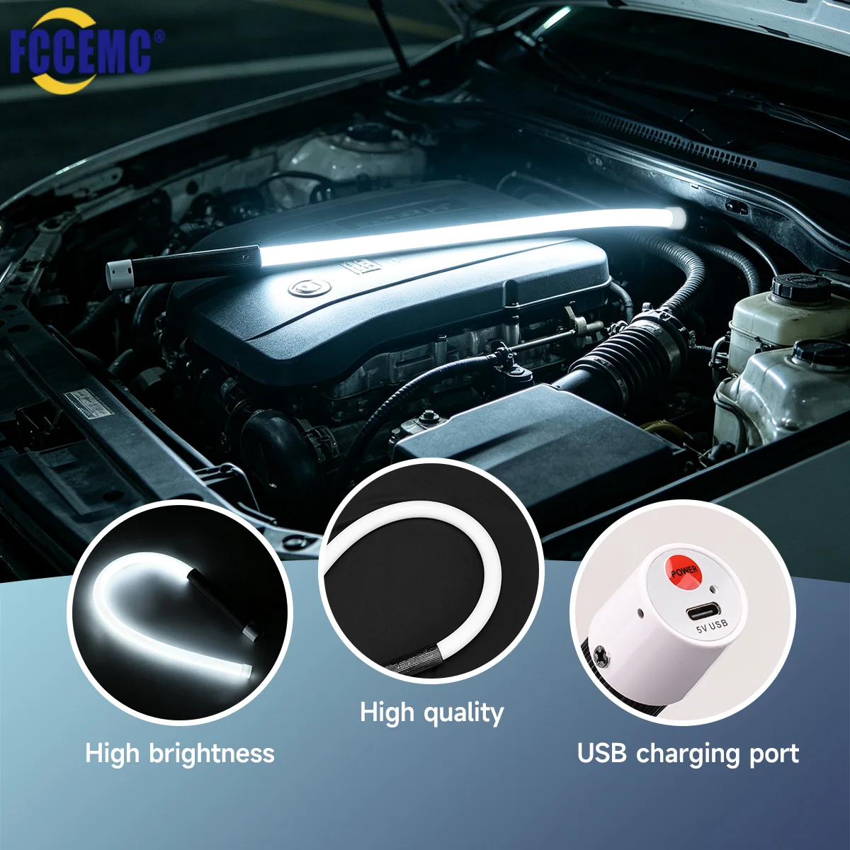 LED Car Repair Flashlight Rechargeable Flexible Portable Car Chassis Hood Engine Inspection Light Outdoor Work Light Tool