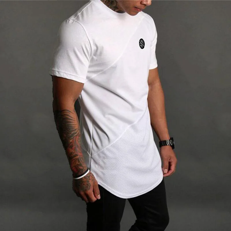 Vêtements d'entraînement musculaire pour hommes, T-shirts respirants en coton, coutures de couleur c