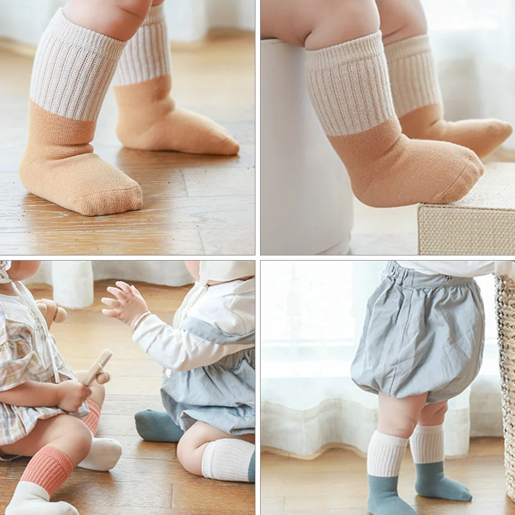

4Pairs Baby Socks Unisex Thick Warm Cotton Socks Comfortable Elastic Design Moisture Wicking Newborn Winter Toddler Casual Daily