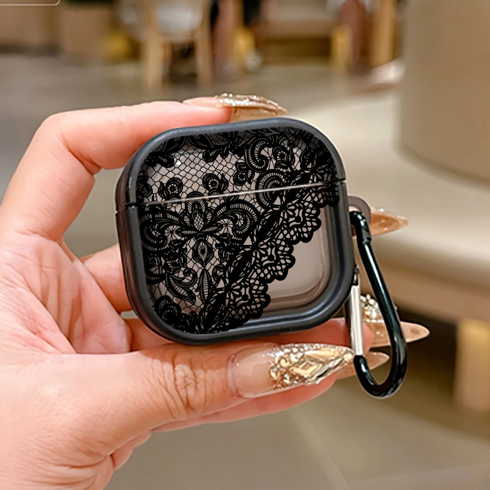 Elegant Black Lace Protective Case for AirPods Pro 3/Pro 2/Pro Earbuds Case For AirPods 4/3/2/1 TPU Shockproof  Earphone Cover view 4