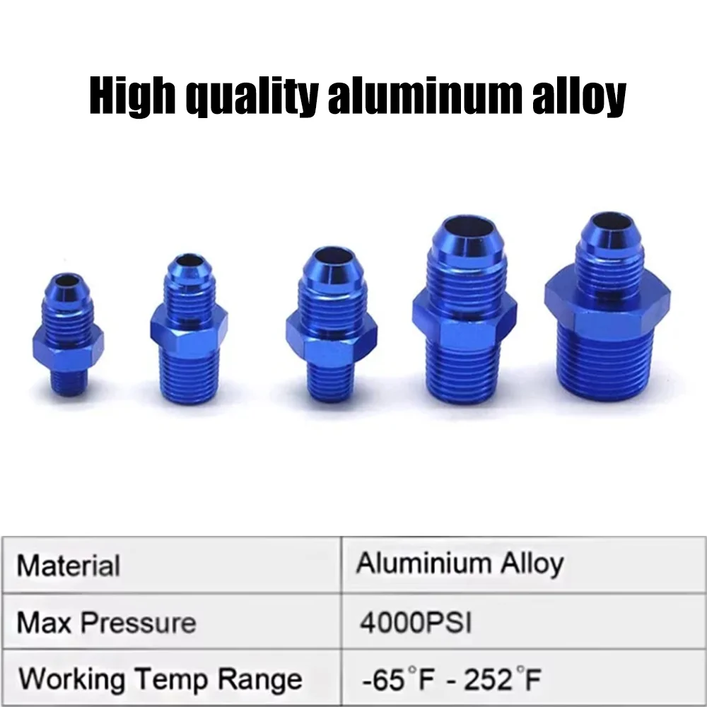 AN3AN4 AN6 AN8 AN10 AN12 Flare Male to NPT Thread Straight Fuel Oil Air Hose Fitting Pipe Adapter Car Auto Accessories Bare Blue