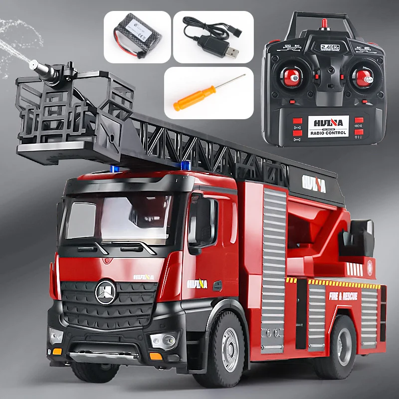 Huina 1561 1:14 22 Ch camion dei pompieri veicolo di ingegneria Rc camion dei pompieri giocattolo telecomandato con scala a nuvola e getto d\'acqua