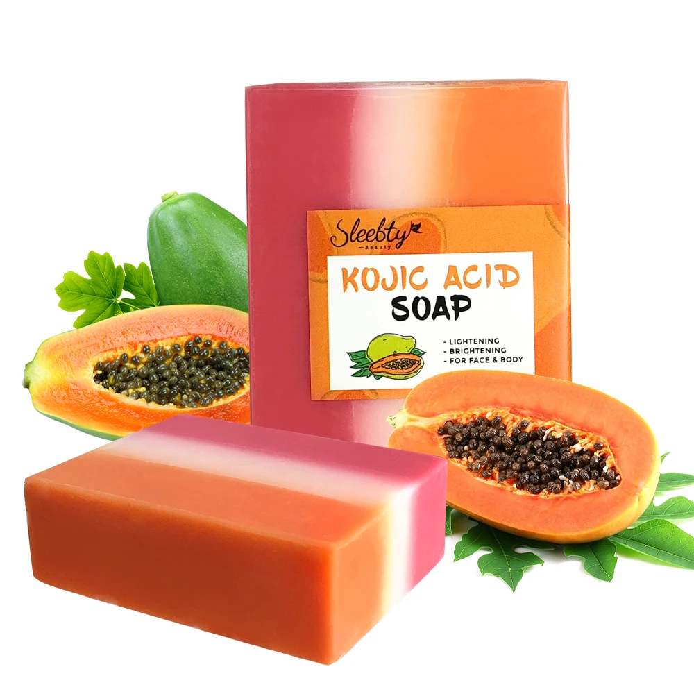 Sleebty Papaya Handmade Glutathione Kojic Acid Soap 100% Pure Vegan Natural Skin Beauty Organic Lightening Whitening Facial Care