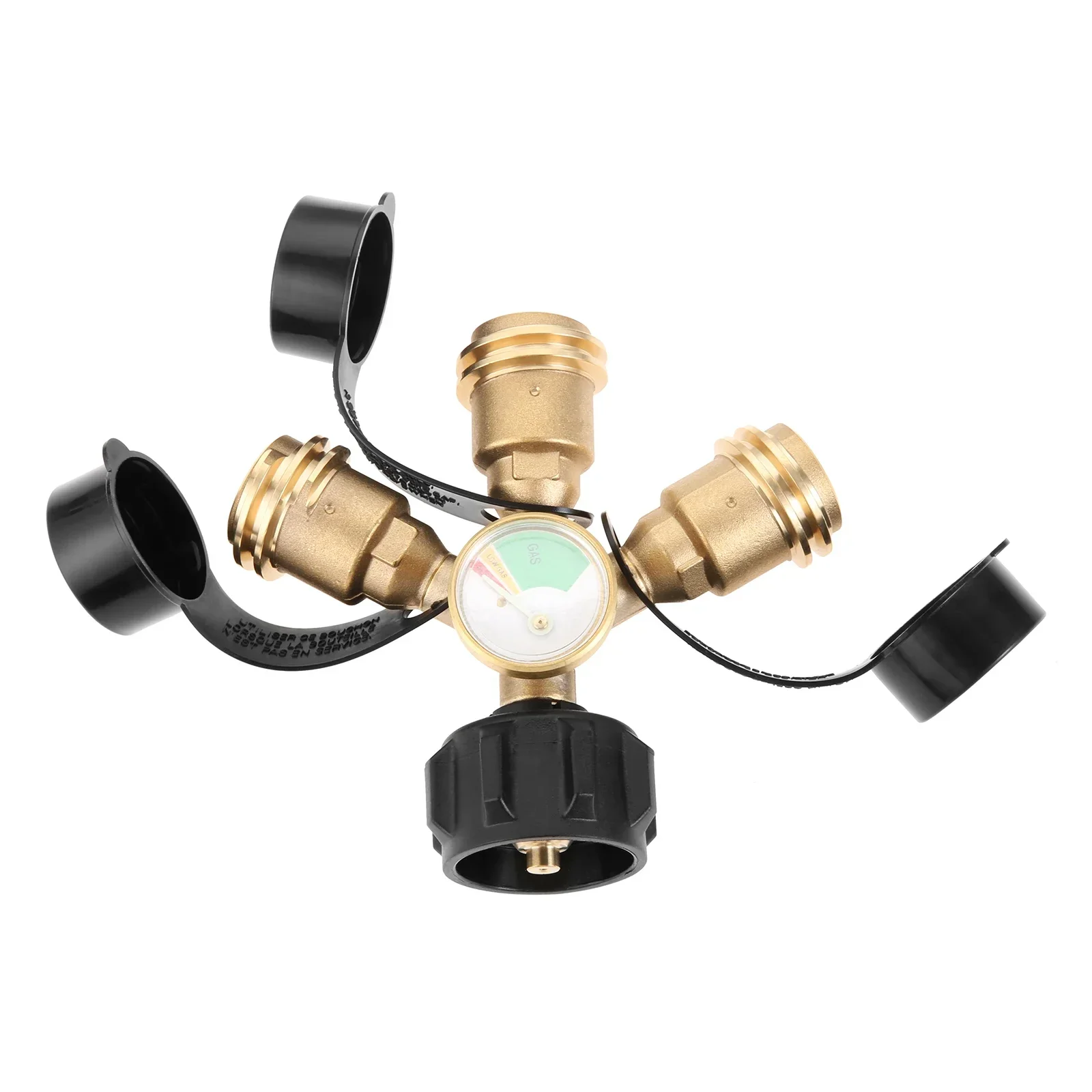 

3 Way Propane Splitter with Gauge and Shut-Off Valve Fitting for Grills, Camping Stoves, Heater, RV Camper