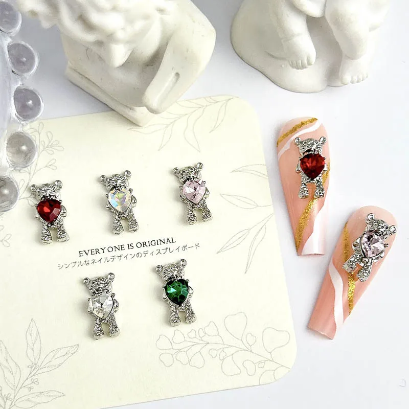 10 قطعة لطيف الدب مسمار السحر ثلاثية الأبعاد سبيكة عقد القلب الماس الكرتون تيدي بير مسمار الفن زينة DIY بها بنفسك مسمار الملحقات الحرف #5