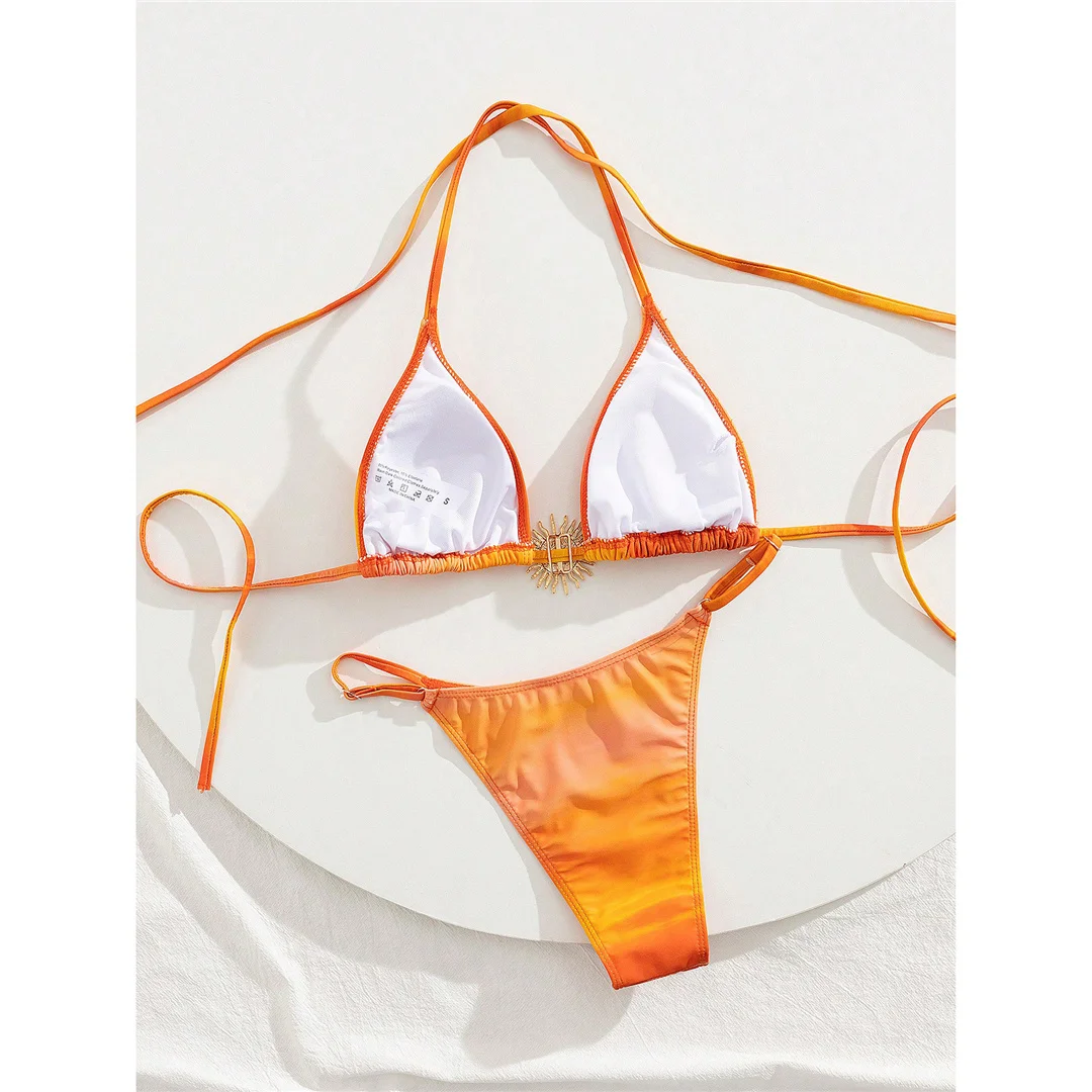 S - XL, orangefarbenes zweiteiliges Bikini-Set, Bikini mit hohem Beinausschnitt, Damen-Badeanzug, Damen-Badebekleidung, gepolsterter Badeanzug, Badeanzug, Modell V7561. – Detail 12