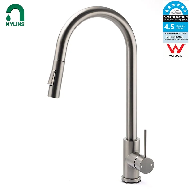 **Sydney Stock** KYLINS Kitchen Taps Gun Metal Grey Faucet for Kitchen Sink Pull Out 2 Mode Water Mixer WaterMark Wels