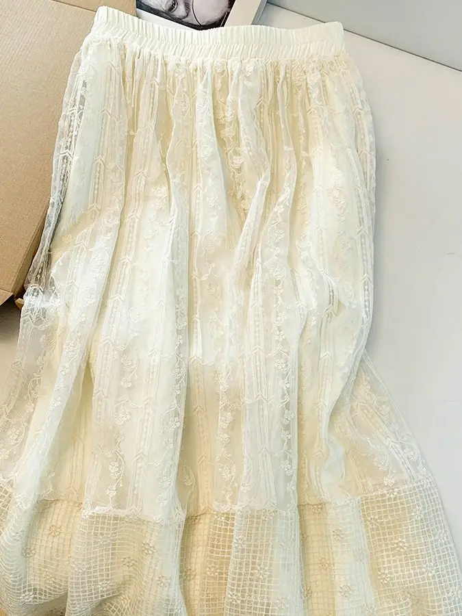 

Элегантная вышитая юбка-полусолнце с цветочным узором, женское модное роскошное длинное платье, новинка весна-лето, полиэстер S...