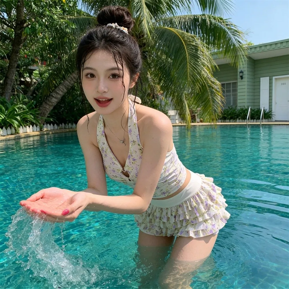 2pcs Fashion High Waisted Bikini Sets for Women Tummy Control Sweet Swim Skorts Sexy Comfortable Swimsuits for Pool Party