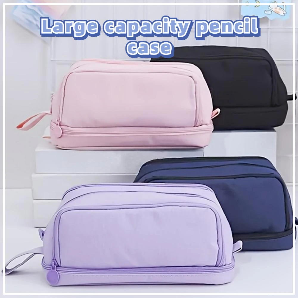 Large Capacity Pencil Case Multi-layered Compartments Handheld Pencil Pouch Student Stationery Organizer School Supplies Gift