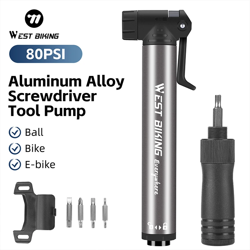 

WEST BIKING Multifunctional Mini Bike Pump With Screwdriver Tool Portable Aluminum Bicycle Pump MTB Road Bike Presta Schrader