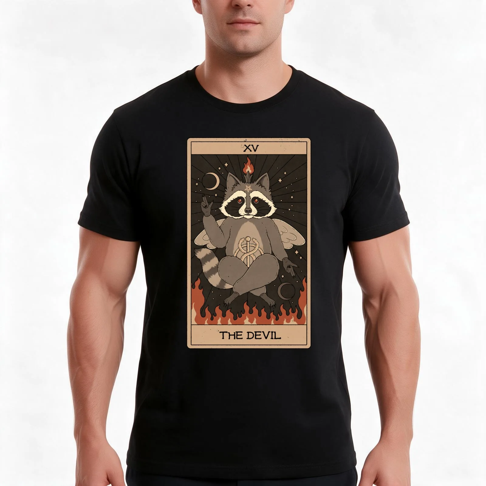 The Devil - Raccoons Tarot T-Shirt Summer Casual Cotton Tee Oversized Streetwear Tops Vintage Graphic Print Unisex Men Women