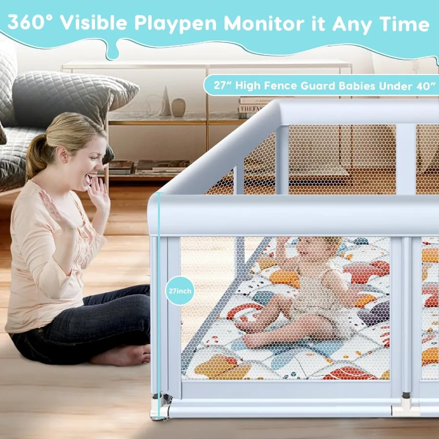 65" ×50" Large Baby Playpen with Mat Baby Playard for Babies and Toddlers Play Pens for Indoor and Outdoor Sturdy Safety Play Y