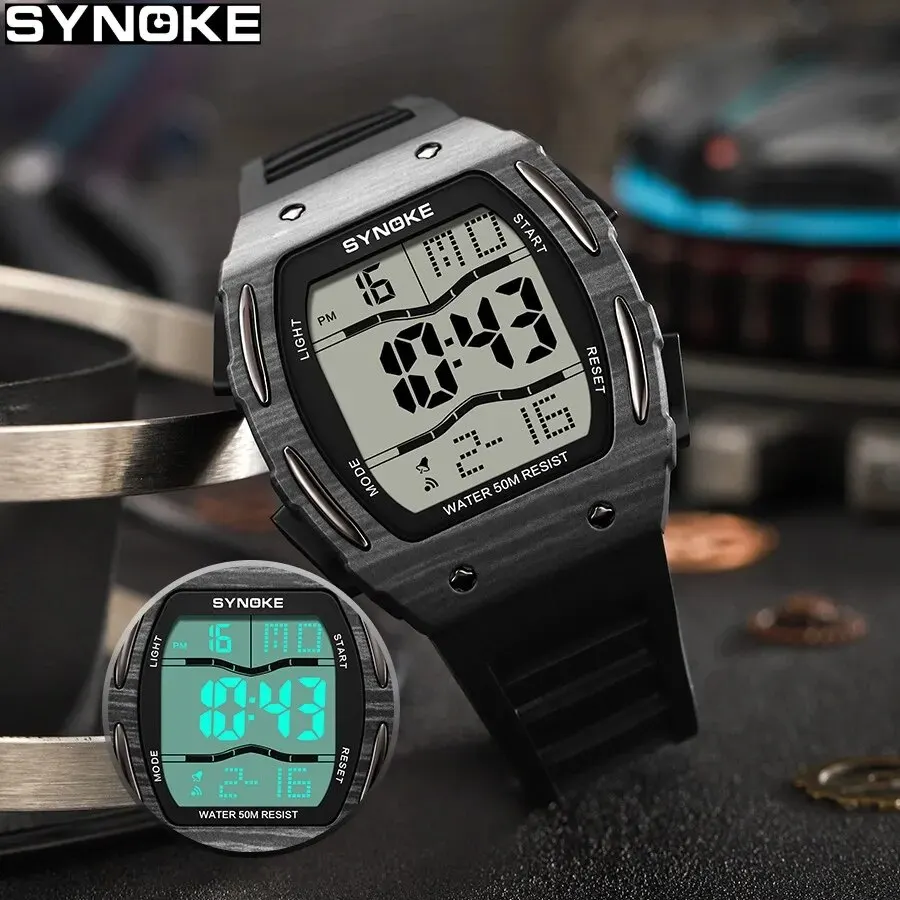 SYNOKE Watch Outdoor Sports Multifunctional Waterproof Shock Resistant Large Screen Display Luminous LED Digital Watch For Men