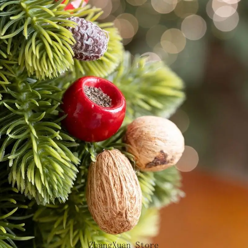 Verzierter Mini-Weihnachtsbaum mit Stern, Band, Tannenzapfen, Obstbesatz und einer präsentationsfertigen Struktur 3XUF – Detail 9