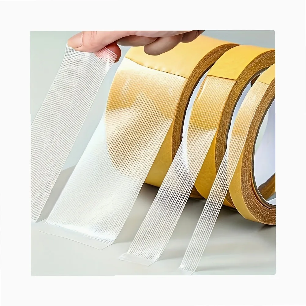 Heavy Duty Double Sided Tape 2 Rolls, Strong Adhesive No-Residue Cloth Mesh, for Carpet, Faux Leather, Wall, Floor