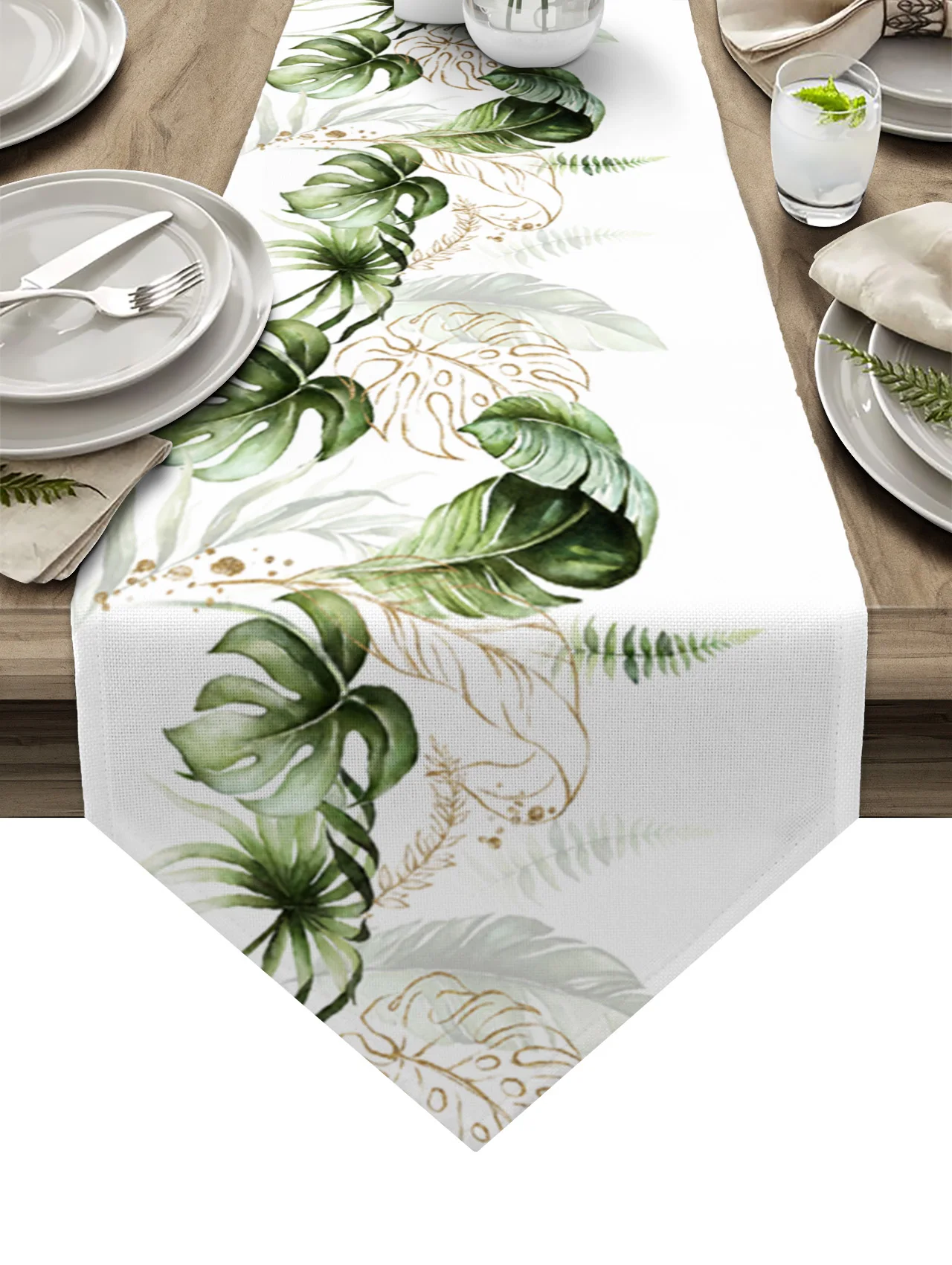 Watercolor Palm Green Leaves Table Runner Wedding Party Table Decoration Kitchen Dining Tablecloth Home Decor