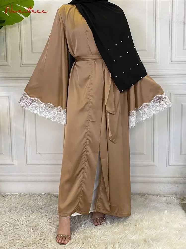 Ramadan Eid Mubarak Satin Abaya Dubai Muslim Dress Kaftan Dresses Islamic Abayas Women's Vestidos Robe Priere Longue Femme F2717