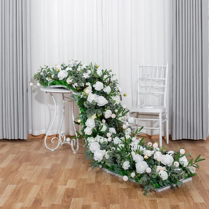 200X50CM Artificial Rose Wall Dining Table Layout Long Row Flower Exhibition Hall Window Outdoor Wedding Decoration Trailing