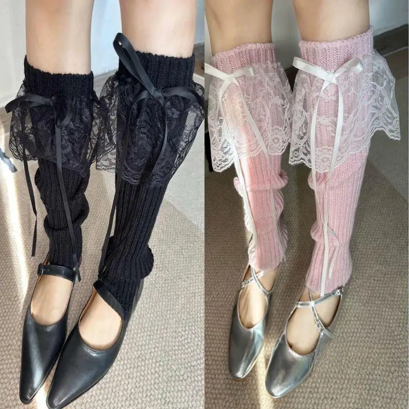 Sweet Japanese Lolita Leg Warmers Women Ankle Warmer For Girls Gothic Long Socks Y2K Thin Knitted Cosplay Heap Heap Socks