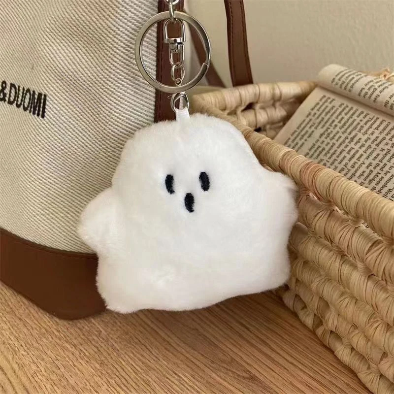 Funny White Ghost Keychain School Bag Pendant Doll Cute Plush Bag Hanging Accessories Creative Doll Keychain Children's Gift