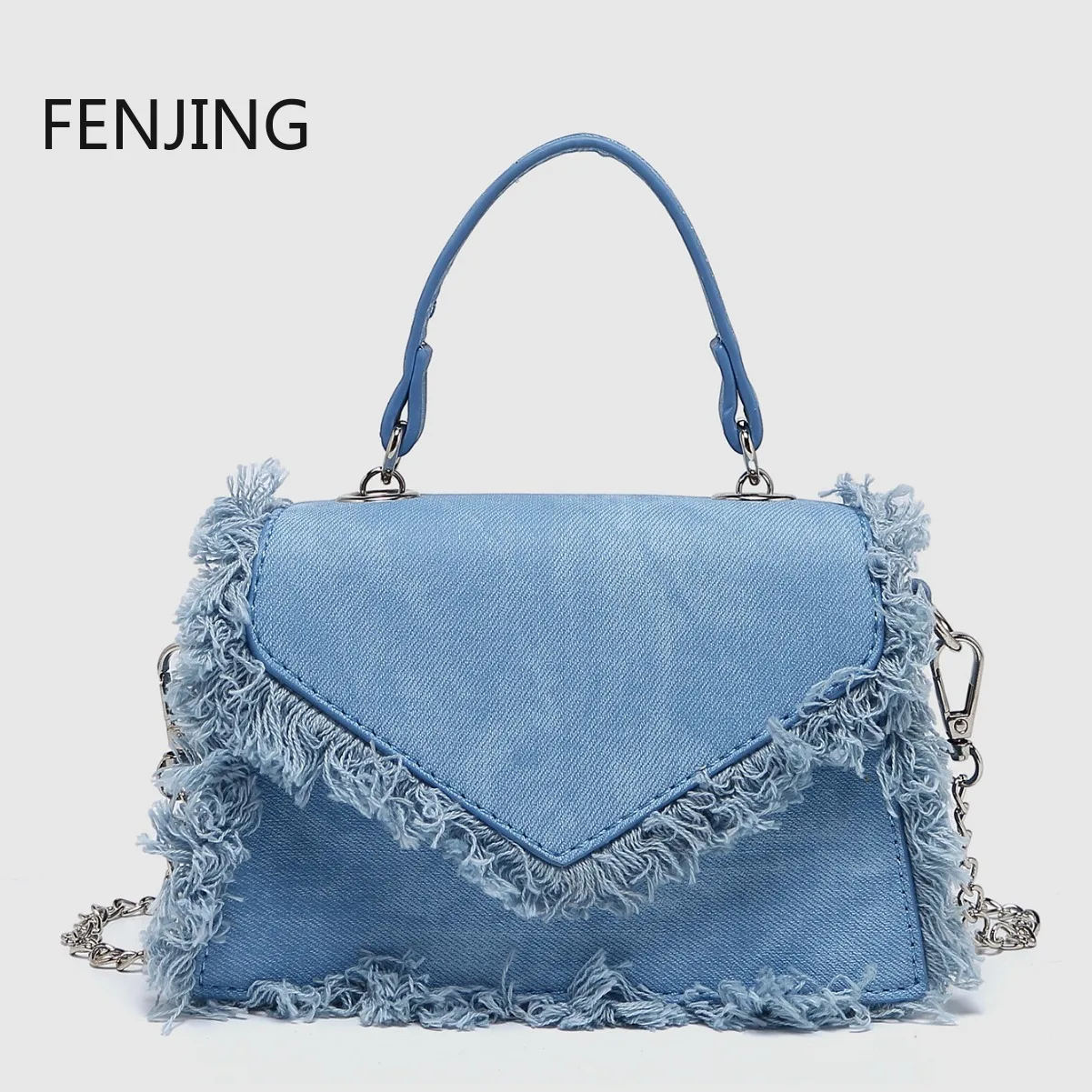 Fashion Tassel Denim Women Handbags Designer Box Shoulder Crossbody Bags Small Flap Female Purses 2024 Chain Messenger Pouch