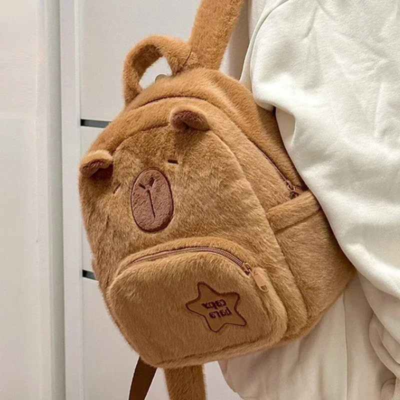 Student School Bag Cute Plush Capybara Bag Casual All-match Fur Bag Large Capacity Backpack Children\'s Bags Plushie Doll