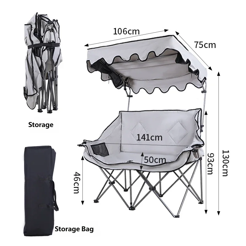 Outdoor Two Seater Folding Chair With Multi Level Adjustable Canopy For Versatile Sun Protection Chair