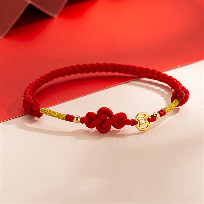 Handmade Braided Imitation Cinnabar Infinity Symbol Bracelets for Women Men Simple Red Rope Peach Blossom Transfer Bead Bracelet