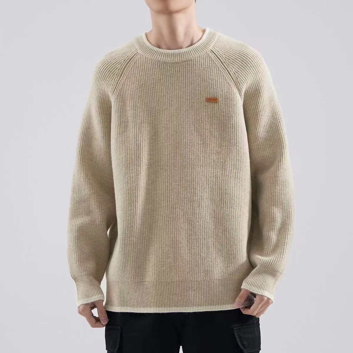 Loose Fit Herren Strickpullover rund Ne Overhead Fake Zweiteiler Sle Casual Inner Wear Lazy Sle oulder Insert Sve