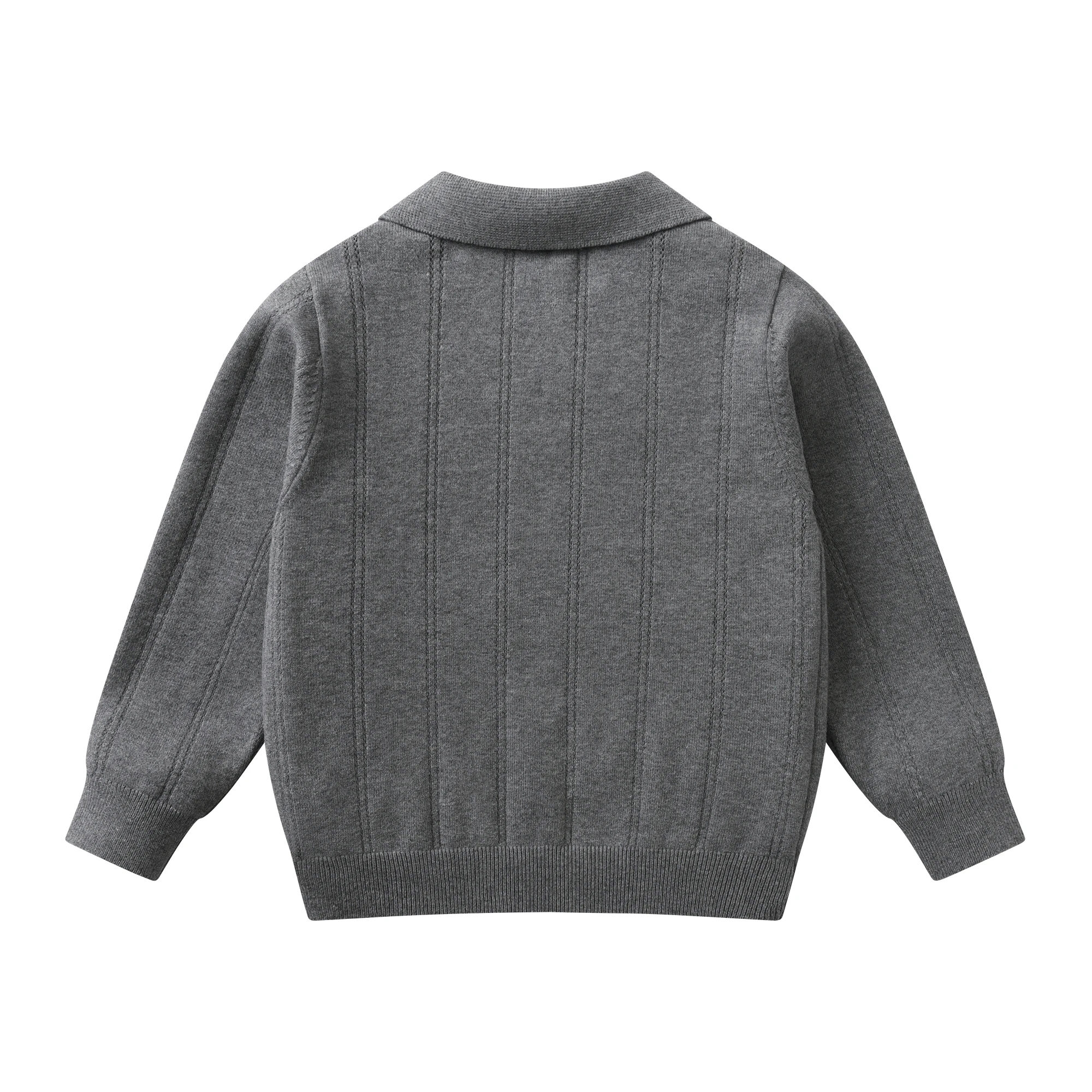 Kids Long Sleeve Knit Polo Shirt Sailboat Embroidery Collar Soft Cotton Sweater for Boys
