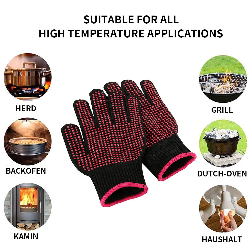 BBQ Gloves Heat-Resistant Grill Gloves Kitchen Microwave Oven Mitts Heat Proof Non-Slip Barbecue Gloves Baking Accessories