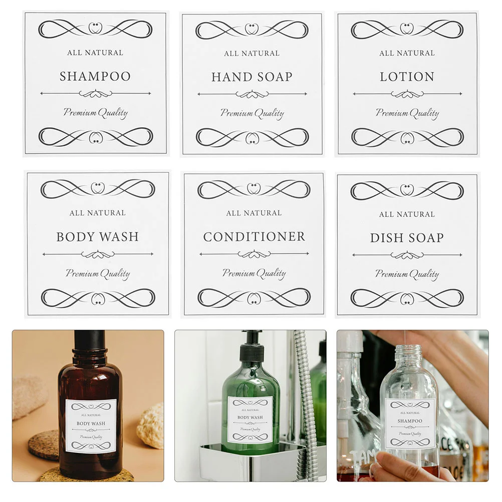 

12Pcs Waterproof PVC Self-Adhesive Labels Bathroom Soap Dispenser Stickers Hand Soap Lotion Shower Bottles