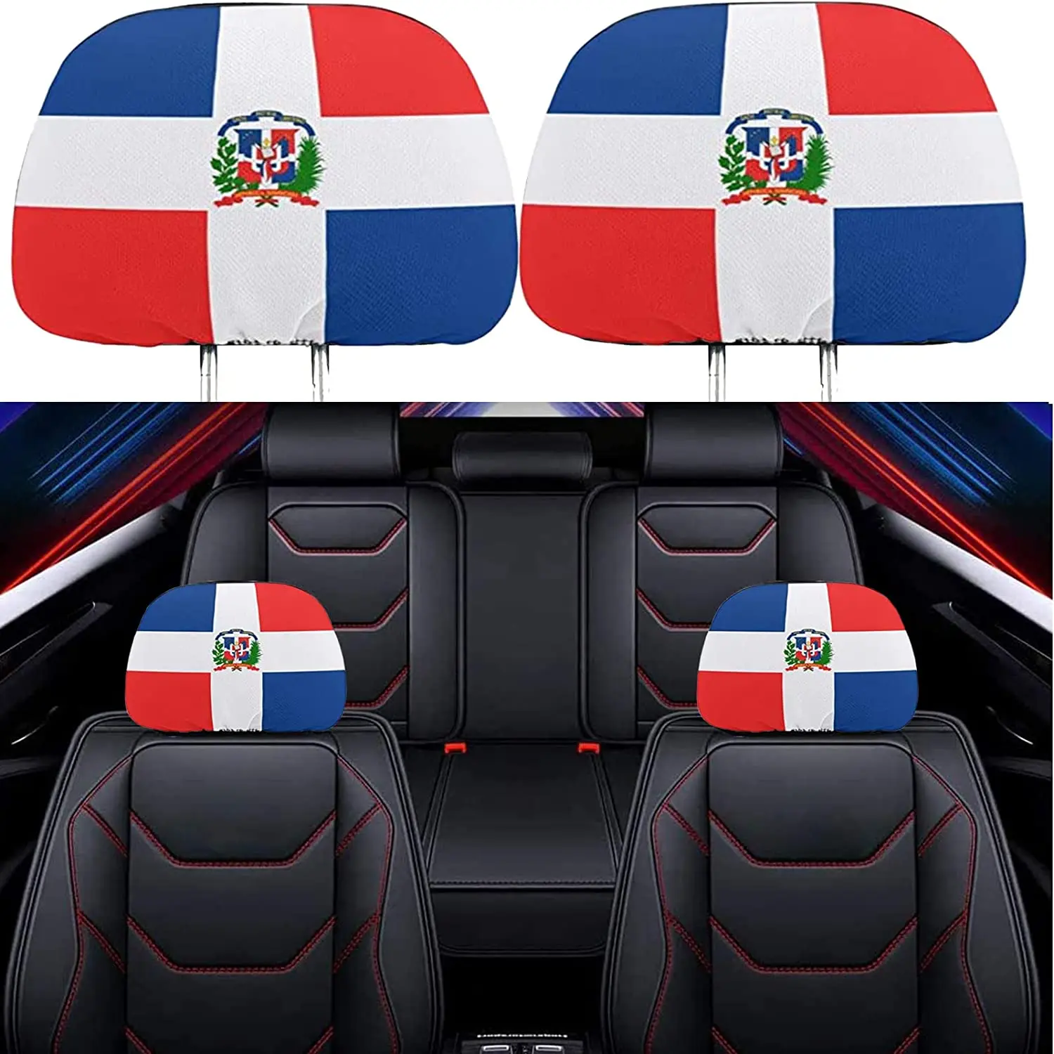 

Hangoo 2 Pack Headrest Covers for Dominican Republic Flag, Seat Cover Accessories Car Headrest Protector Universal Fit to All Ca