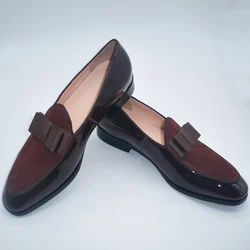 High Quality Bowtie Loafers Men Patent Leather Shoes Luxury Slip On Dress Shoes Man Casual Shoes Male Party And Prom Shoes