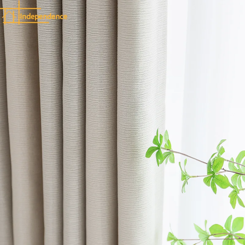 

Japanese Minimalist Horizontal Jacquard Cotton Thickened Blackout Curtains for Living Room Bedroom Floor To Ceiling Curtains