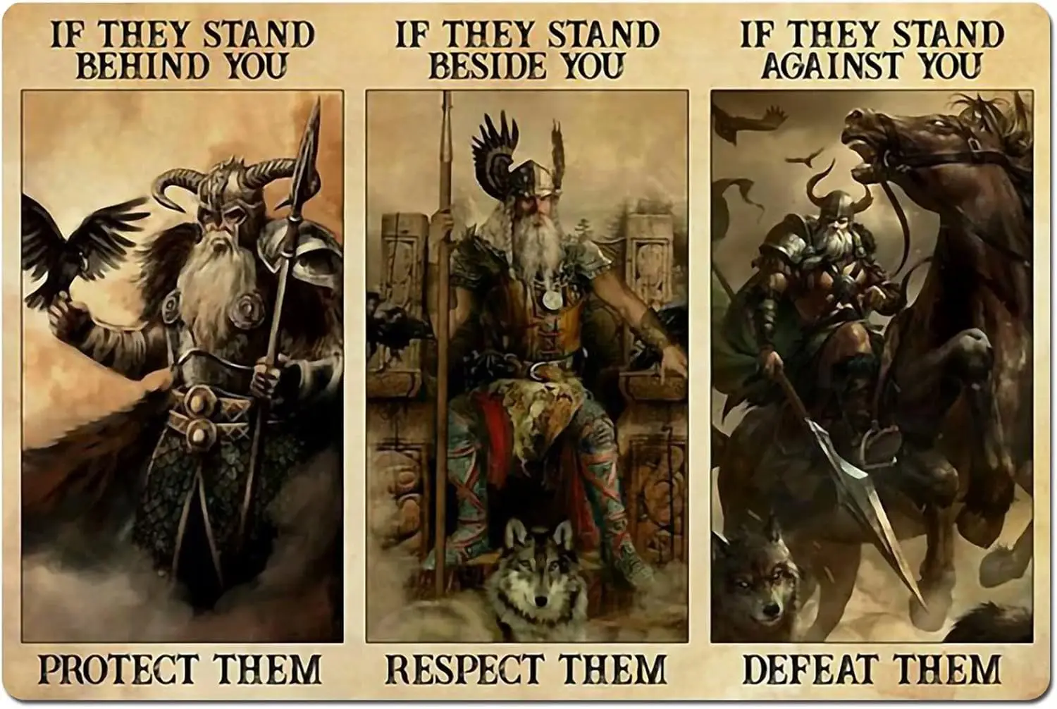 Viking Metal Tin Sign,If They Stand Behind You Protect Them,Retro Printing Poster Bar Restaurant Cafe Wall Decoration Plaque