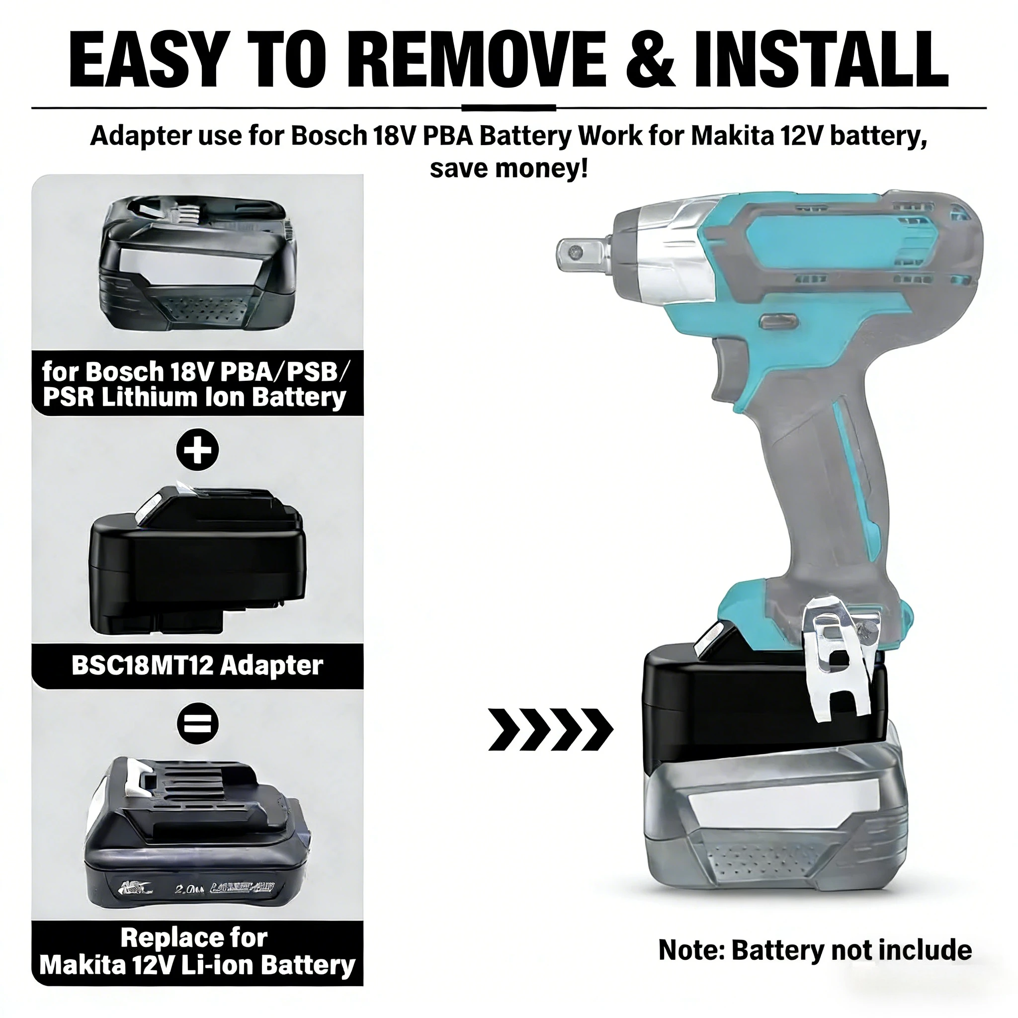 

Адаптер для аккумуляторов BSC18MT12 для литий-ионных аккумуляторов Bosch серии PBA 18В, преобразователь для электроинструментов Makita 12В