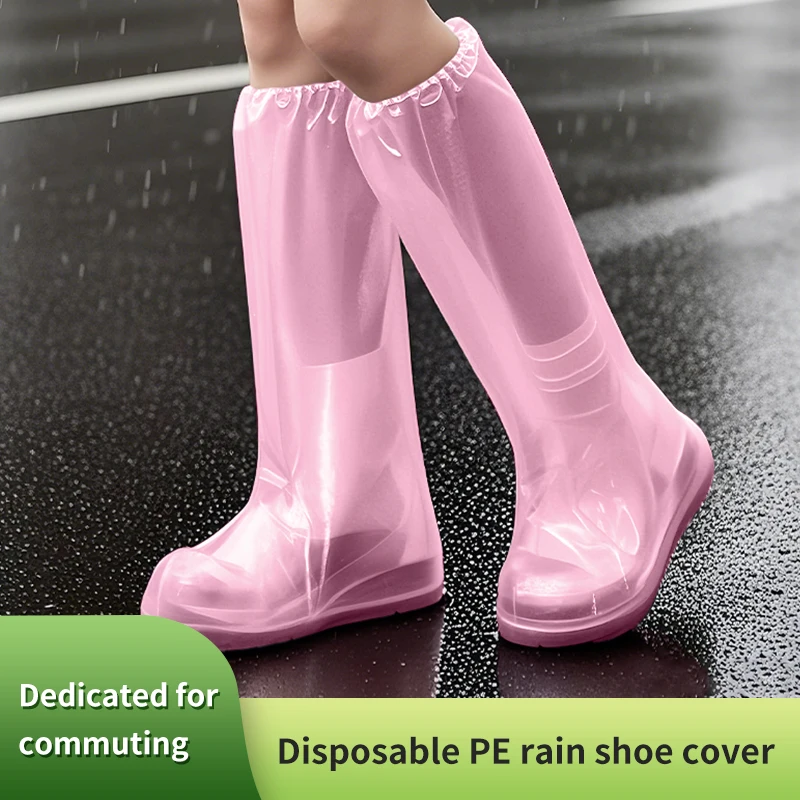 Commute Use Disposable PE Rain Boot Covers Waterproof Non Slip Shoe Protectors Lightweight Portable Reusable Rain Gear
