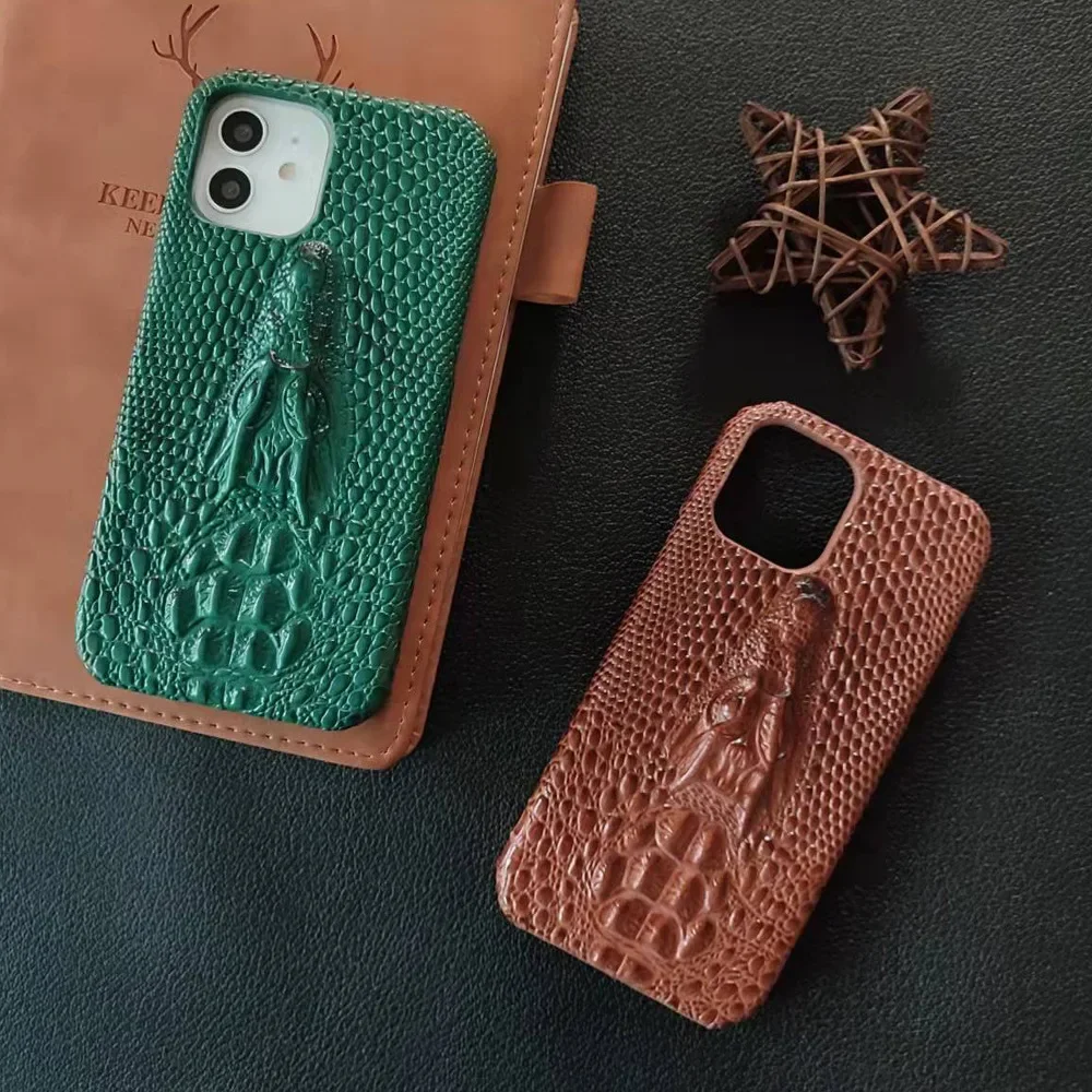 

The New Model Is Suitable for iPhone 15promax Three-dimensional Crocodile Pattern Phone Case 14pro 13 12 Frosted 11leather Cover