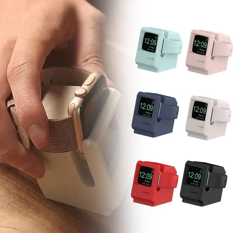 Silicone Stand Charging Dock Holder for Apple Watch Retro Computer Pattern Nightstand Smart Accessories