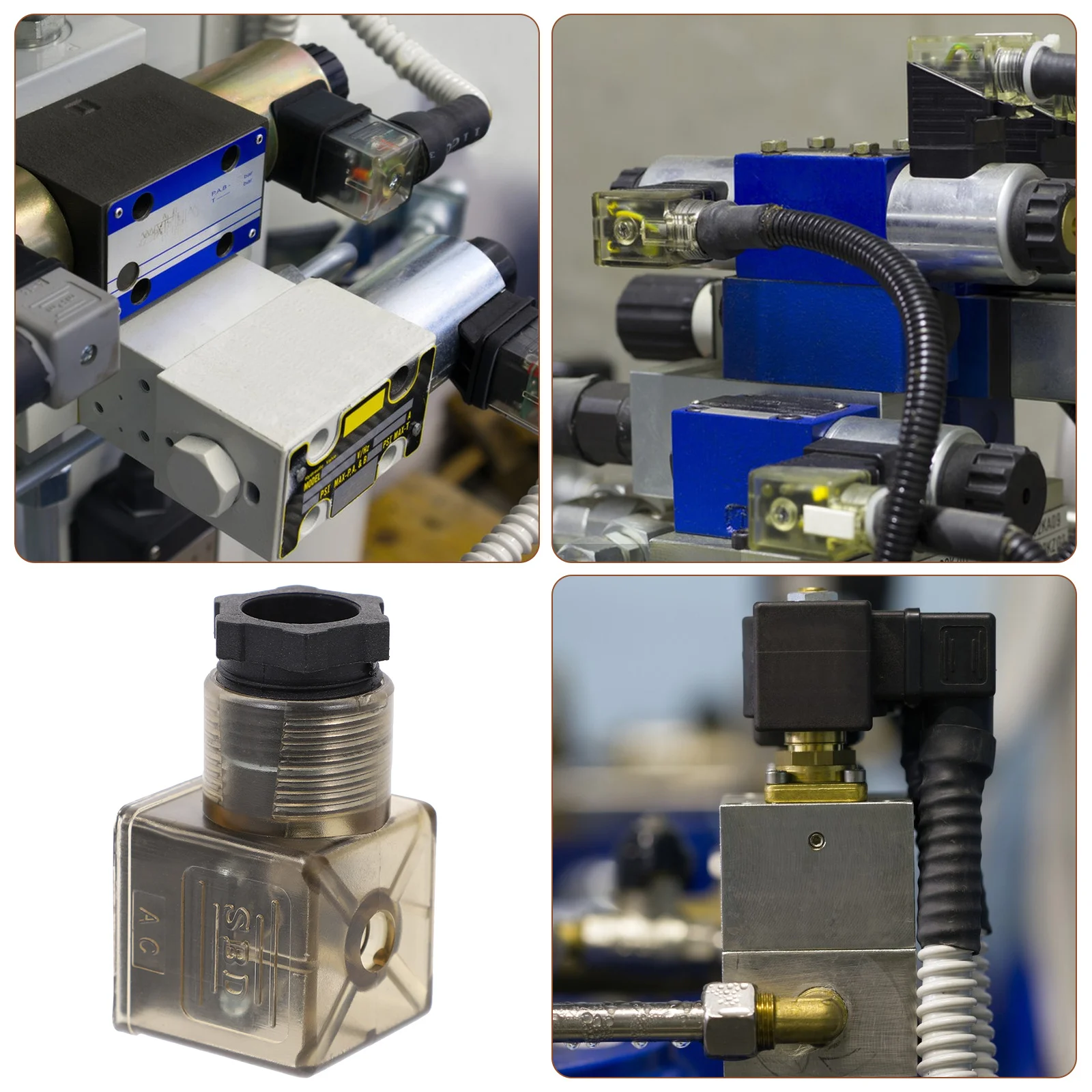 

3Pcs Brown Solenoid Valves Connector 3 Prong Plug Indicator Light Strong Hydraulic Solenoid Coil Connector Junction Box