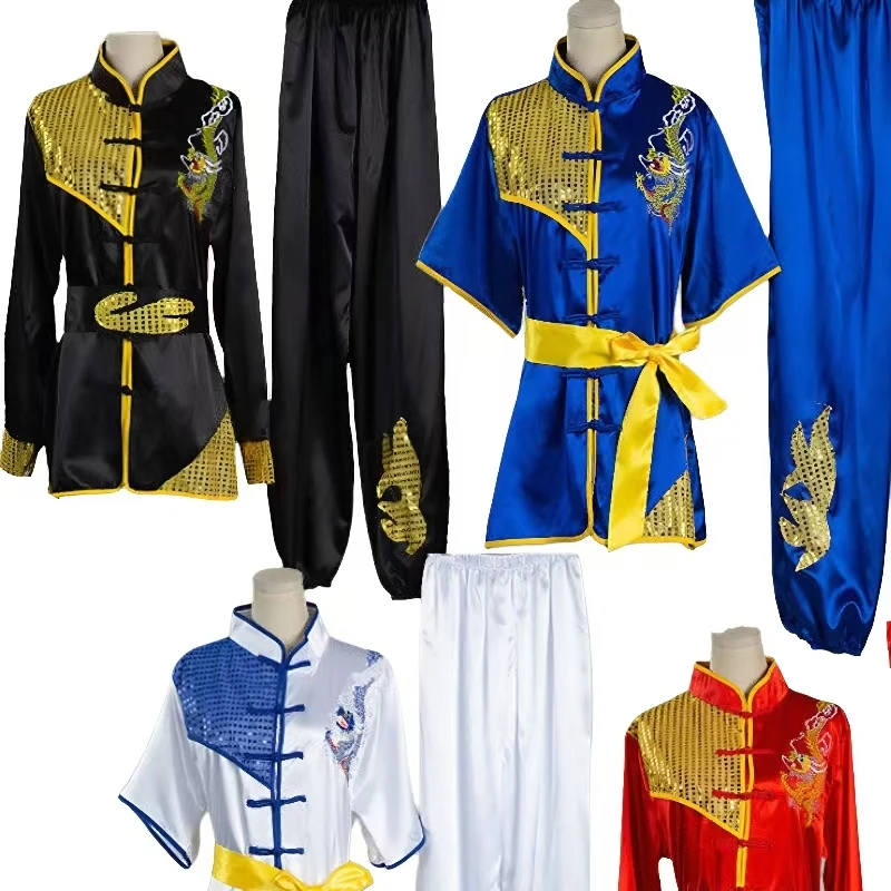 

Chinese Wushu Uniform Kungfu Clothes Martial Arts Suit Taolu Garment Dragon Embroidery Costume For Men Woman Kids Boy Girl