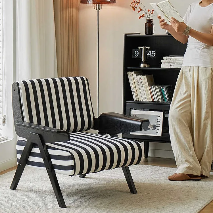 Living room balcony small apartment zebra solid wood leisure chair retro single sofa chair zebra pattern