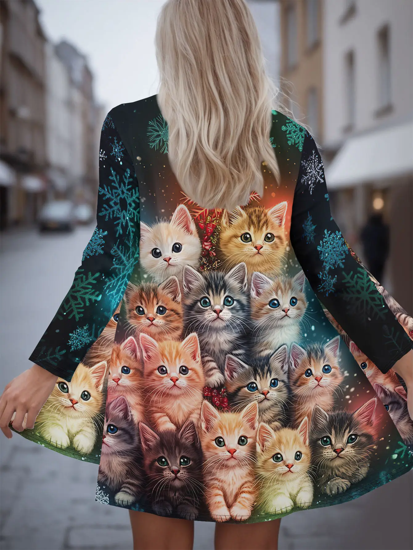 

Женская зимняя куртка с 3D-принтом милого котенка и накидкой свободного кроя с отверстием спереди. Повседневная женская одежда из полиэстера